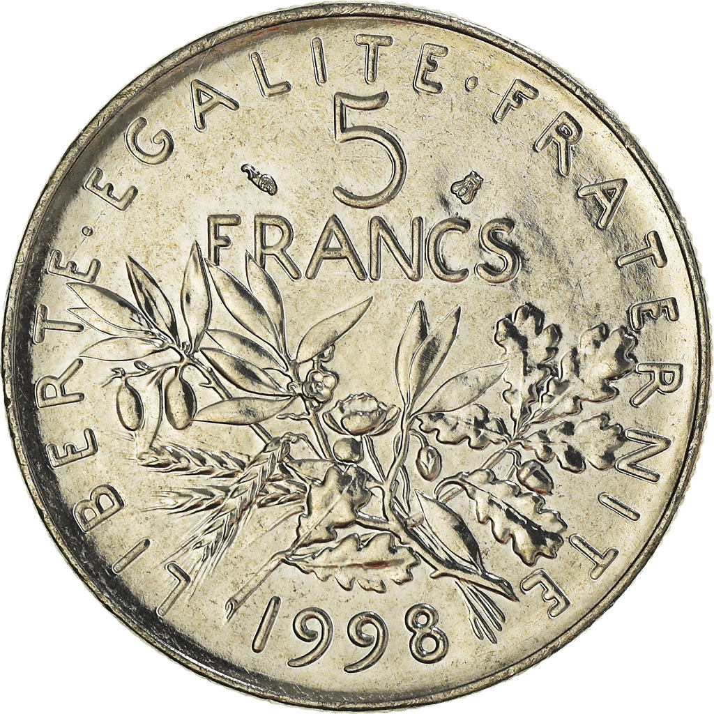 Coin, France, Semeuse, 5 Francs, 1998, Paris, MS(64), Nickel Clad Copper-Nickel