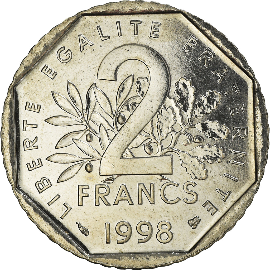 Moneta, Francja, Semeuse, 2 Francs, 1998, MS(64), Nikiel, KM:942.1, Gadoury:547