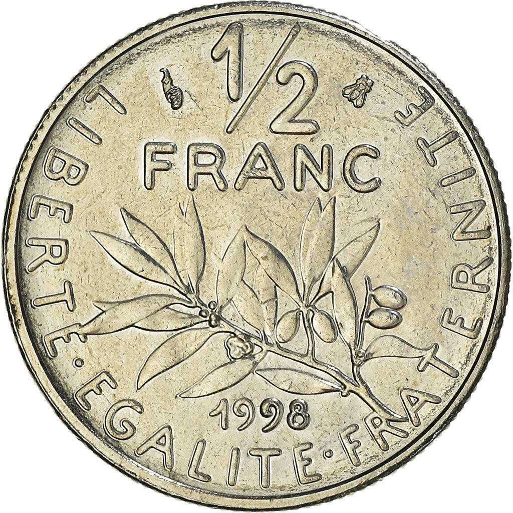 Moeda, França, Semeuse, 1/2 Franc, 1998, Paris, FDC, MS(65-70), Níquel