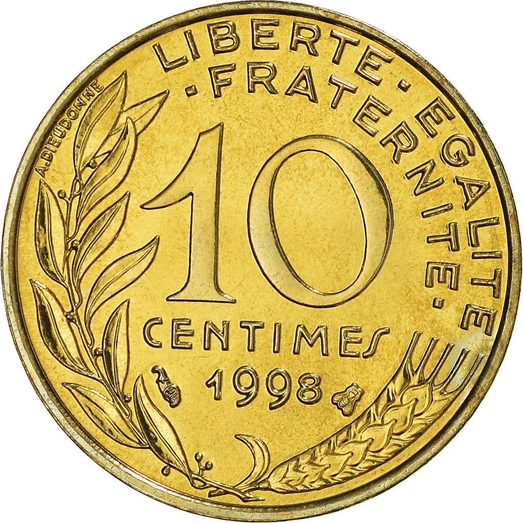Moneta, Francia, Marianne, 10 Centimes, 1998, Paris, Lagriffoul, FDC
