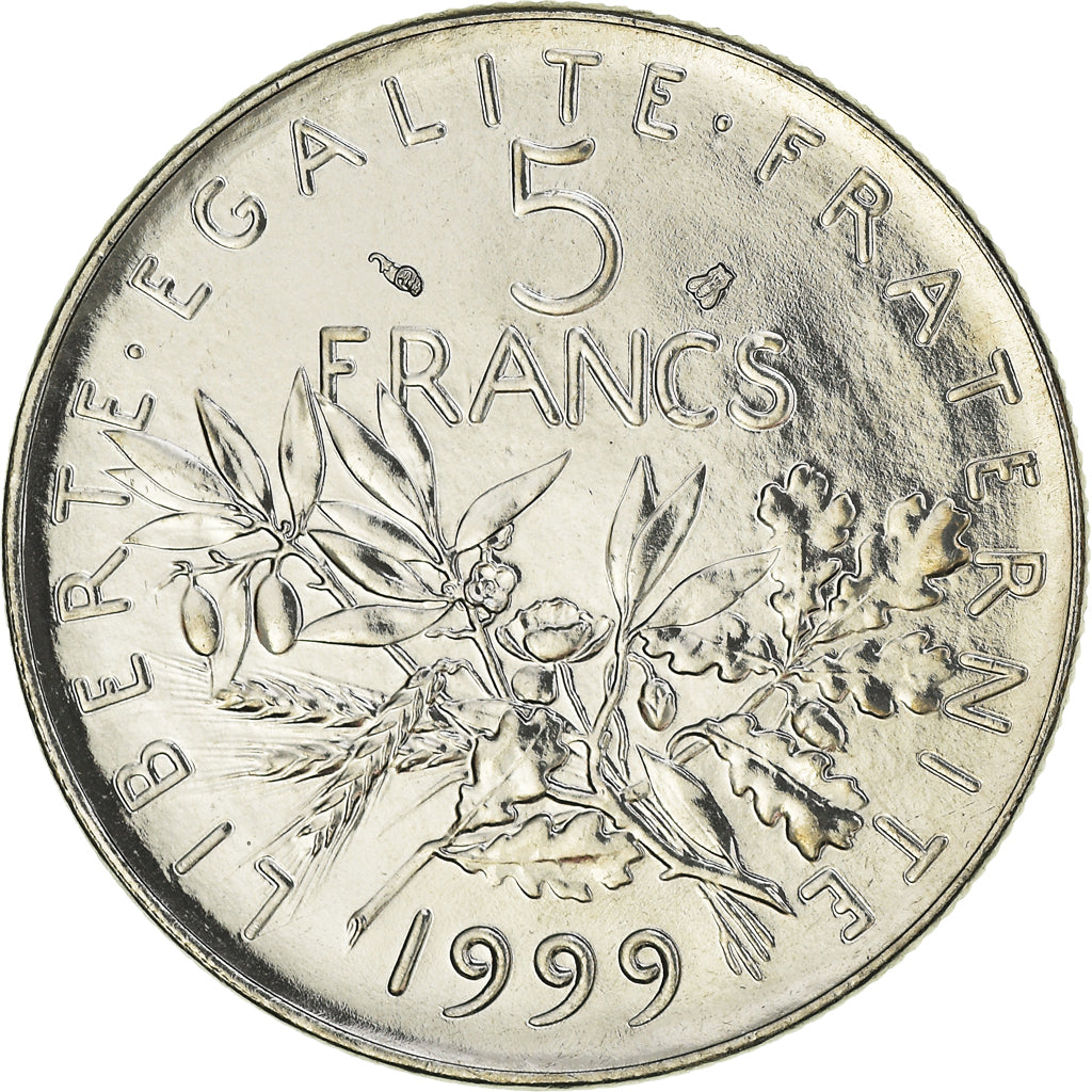 Munten, Frankrijk, Semeuse, 5 Francs, 1999, Paris, FDC, FDC, Nickel Clad