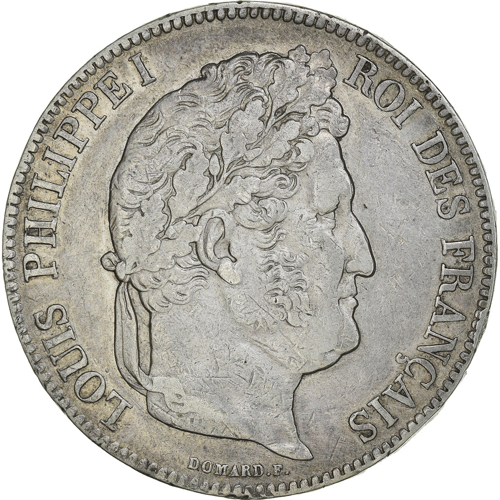 Moneda, Francia, Louis-Philippe, 5 Francs, 1839, Rouen, MBC, Plata, KM:749.2