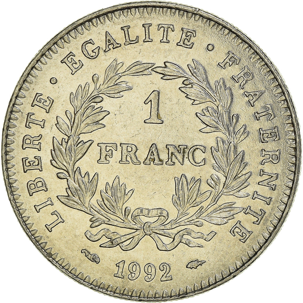 Moneta, Francja, République, Franc, 1992, Paris, AU(55-58), Nikiel, KM:1004.1