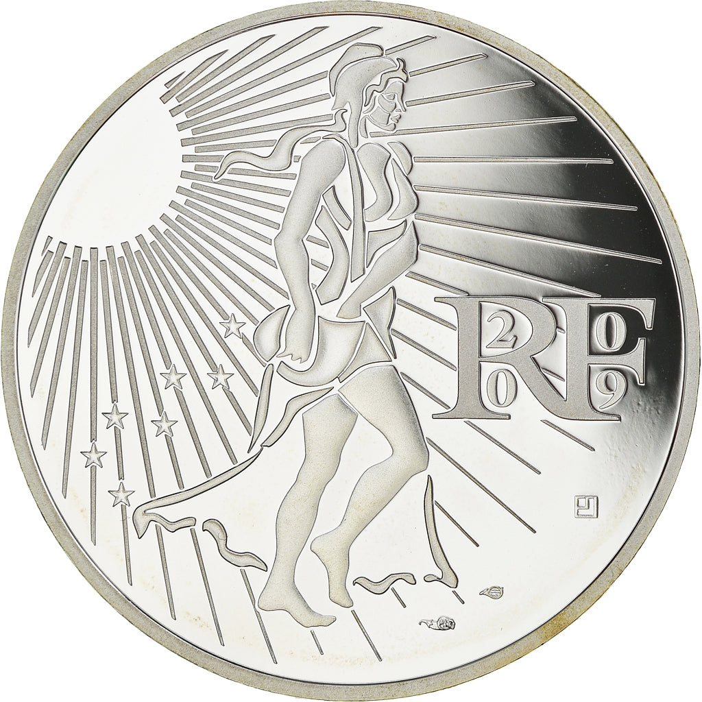 França, Semeuse, 15 Euro, 2009, Paris, BE, MS(65-70), Prata, KM:1535