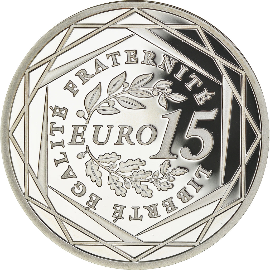 França, Semeuse, 15 Euro, 2009, Paris, Proof / BE, MS(65-70), Prata, KM:1535