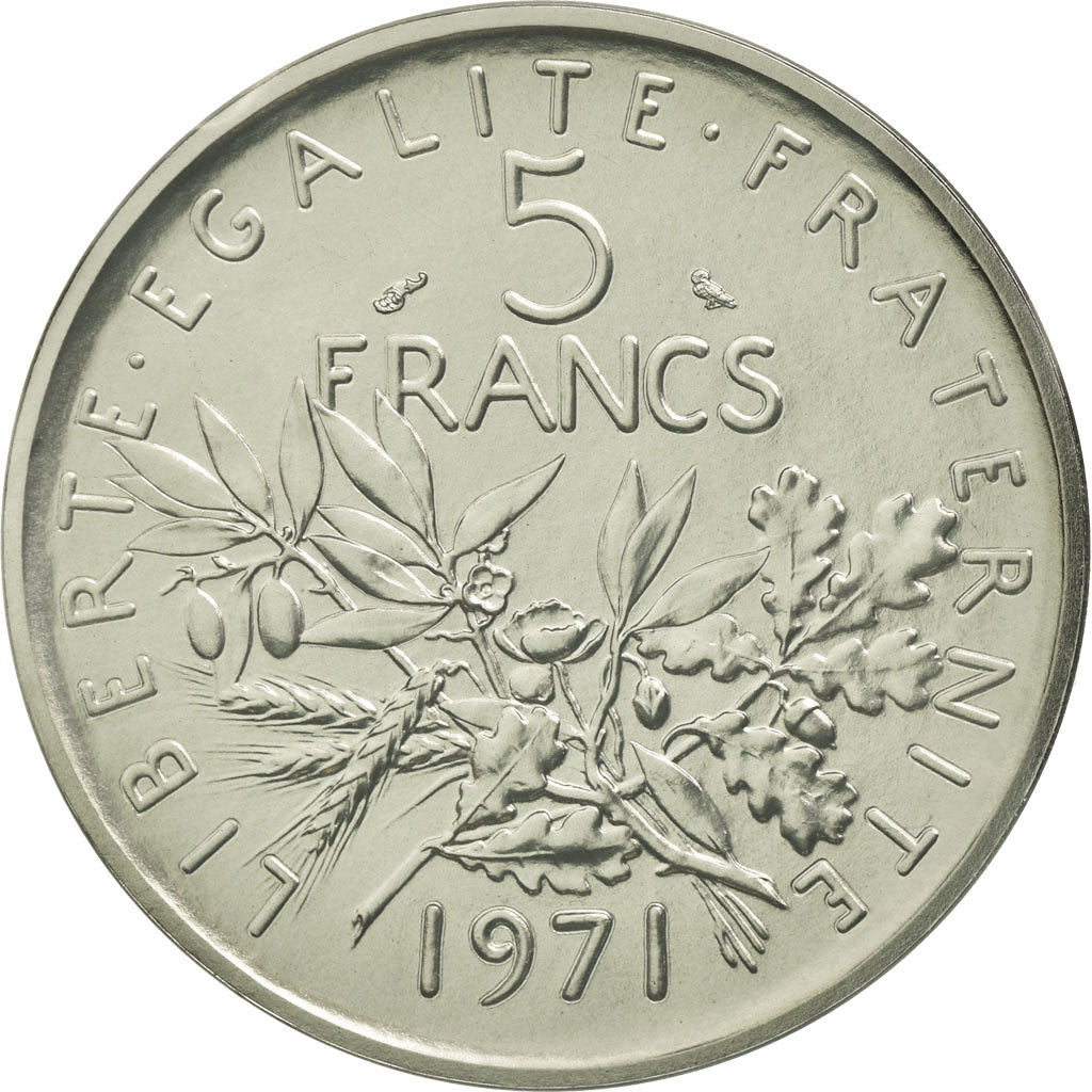 Moneda, Francia, 5 Francs, 1971, FDC, Níquel recubierto de cobre - níquel