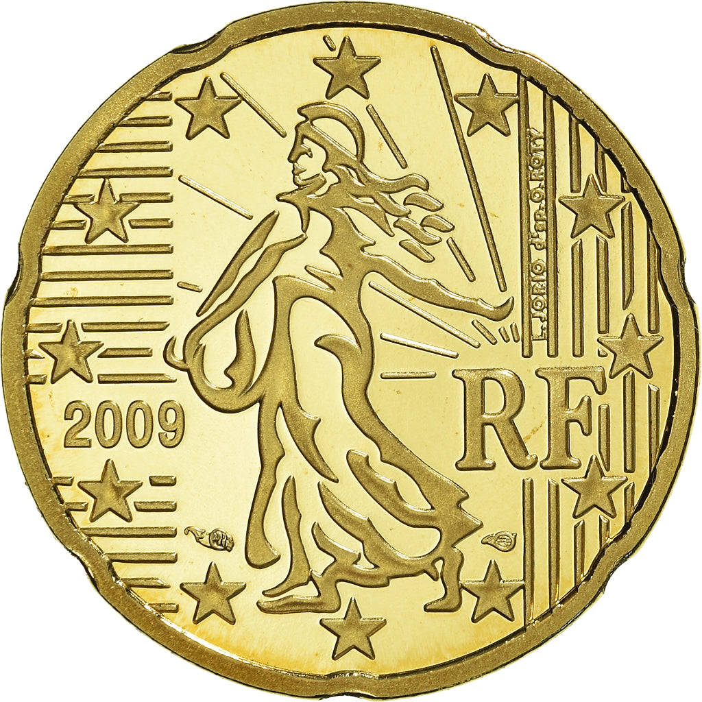 Francja, 20 Euro Cent, 2009, Paris, Proof / BE, MS(65-70), Mosiądz, KM:1411