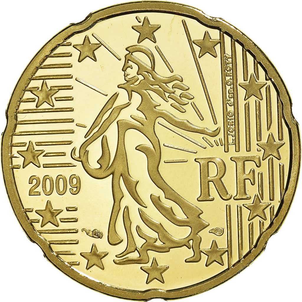 Francja, 20 Euro Cent, 2009, Paris, Proof / BE, MS(65-70), Mosiądz, KM:1411