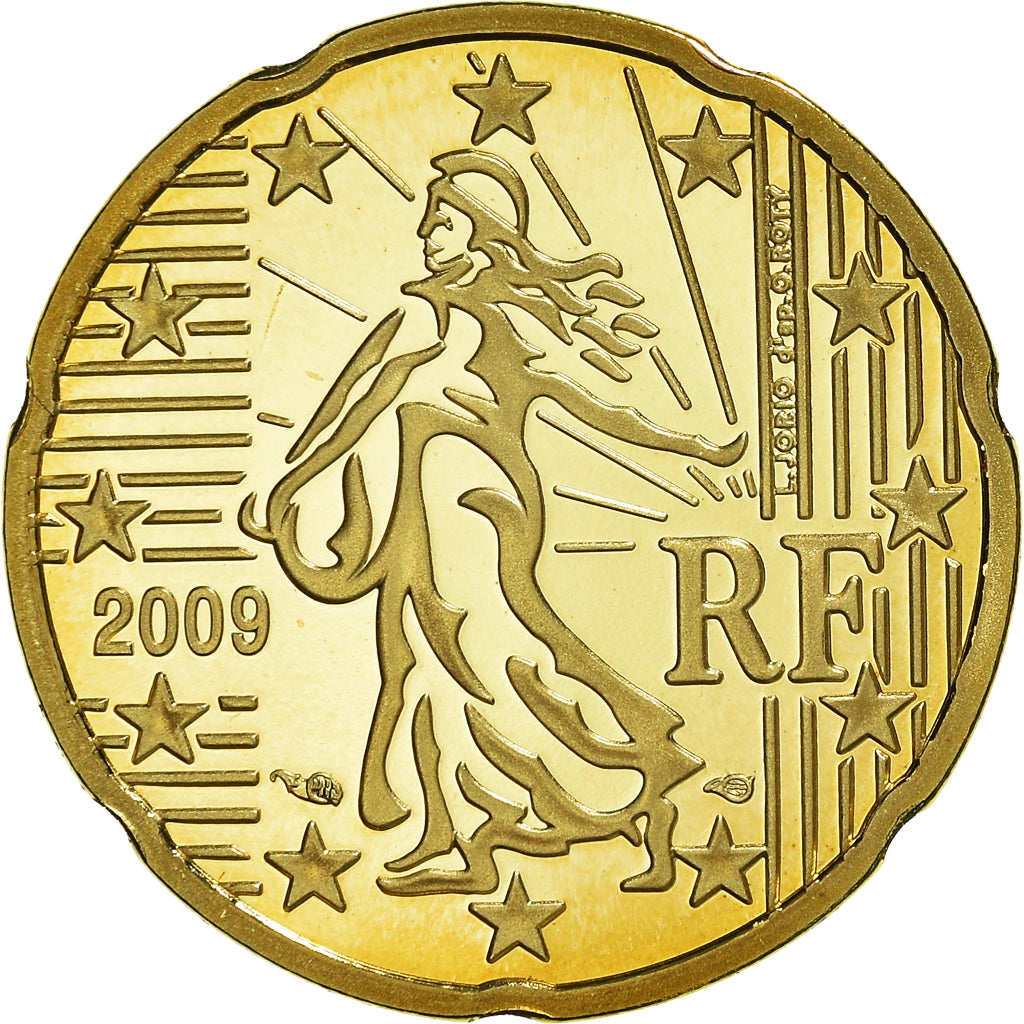Francja, 20 Euro Cent, 2009, Paris, BE, MS(65-70), Mosiądz, KM:1411