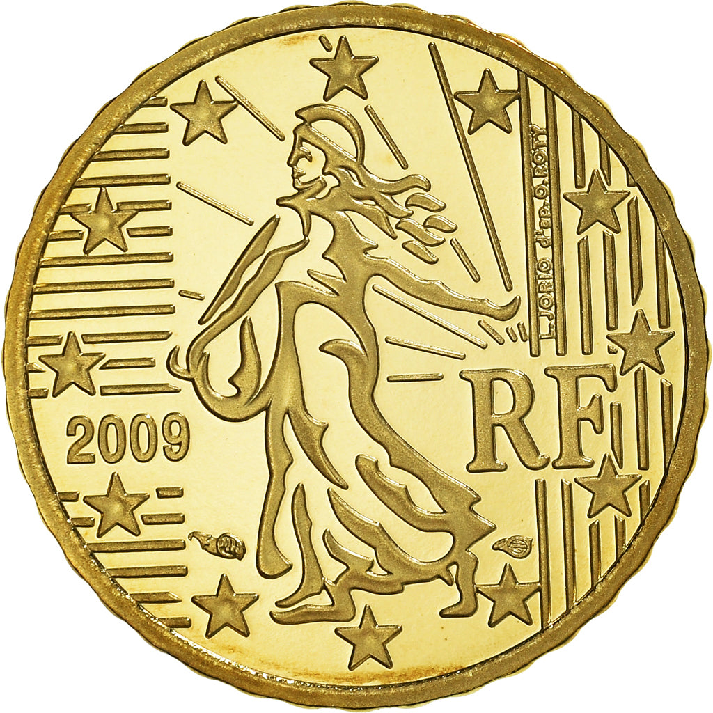 Francja, 10 Euro Cent, 2009, Paris, BE, MS(65-70), Mosiądz, Gadoury:4b.
