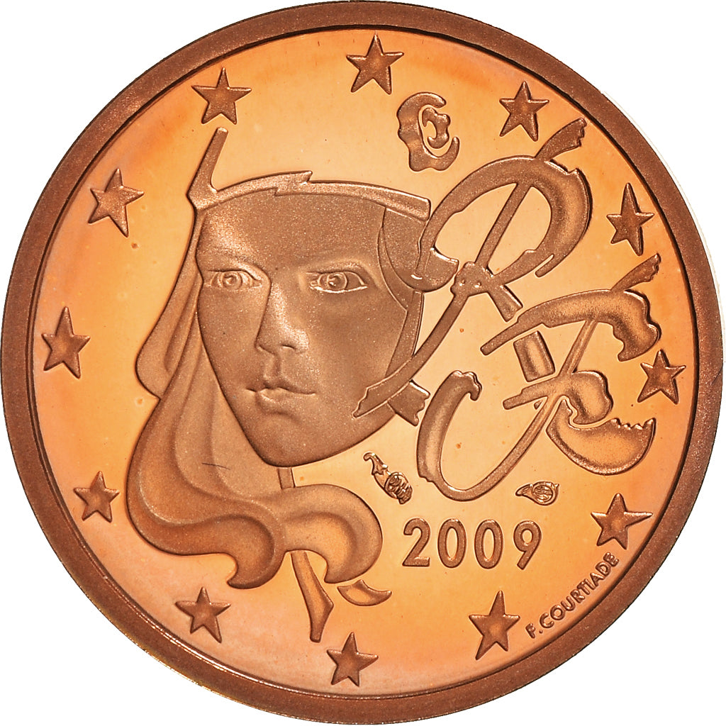Francja, 2 Euro Cent, 2009, Paris, Proof / BE, MS(65-70), Miedź platerowana