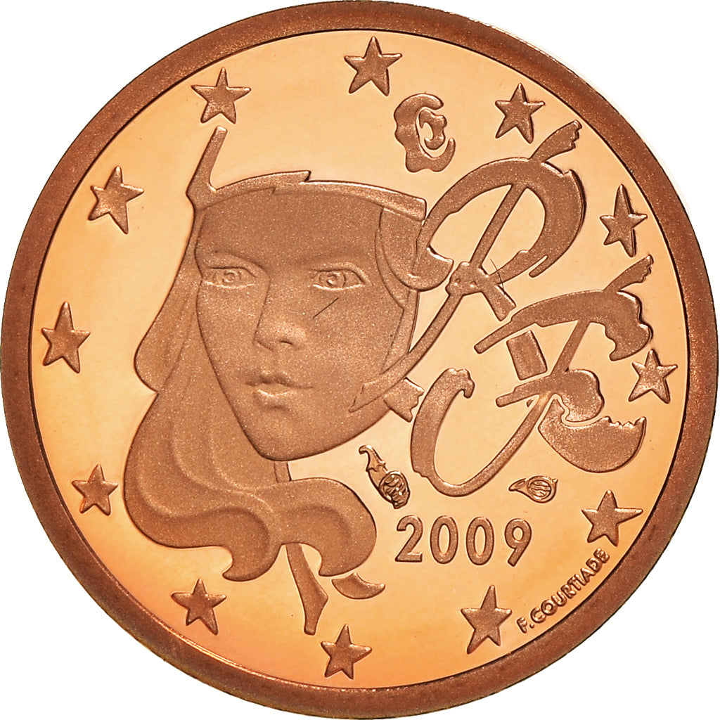 France, Euro Cent, 2009, Paris, Proof / BE, MS(65-70), Copper Plated Steel