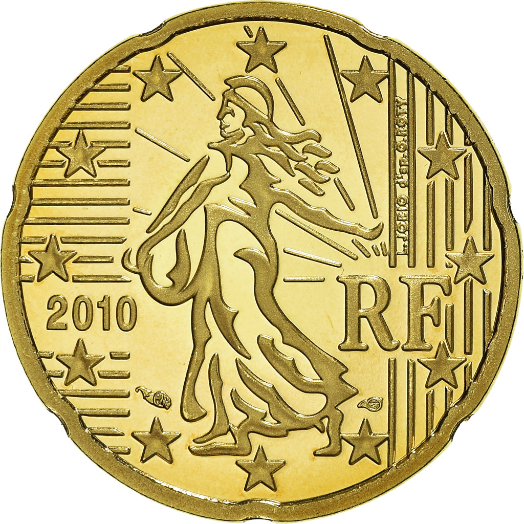 France, 20 Euro Cent, 2010, Paris, BE, MS(65-70), Brass, KM:1411