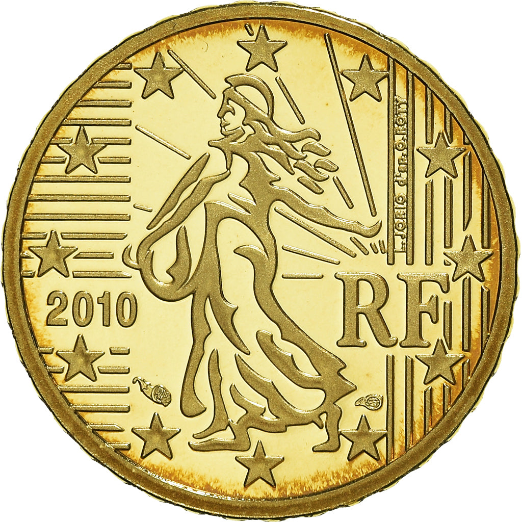 Francja, 10 Euro Cent, 2010, Paris, Proof, MS(65-70), Mosiądz, KM:1410