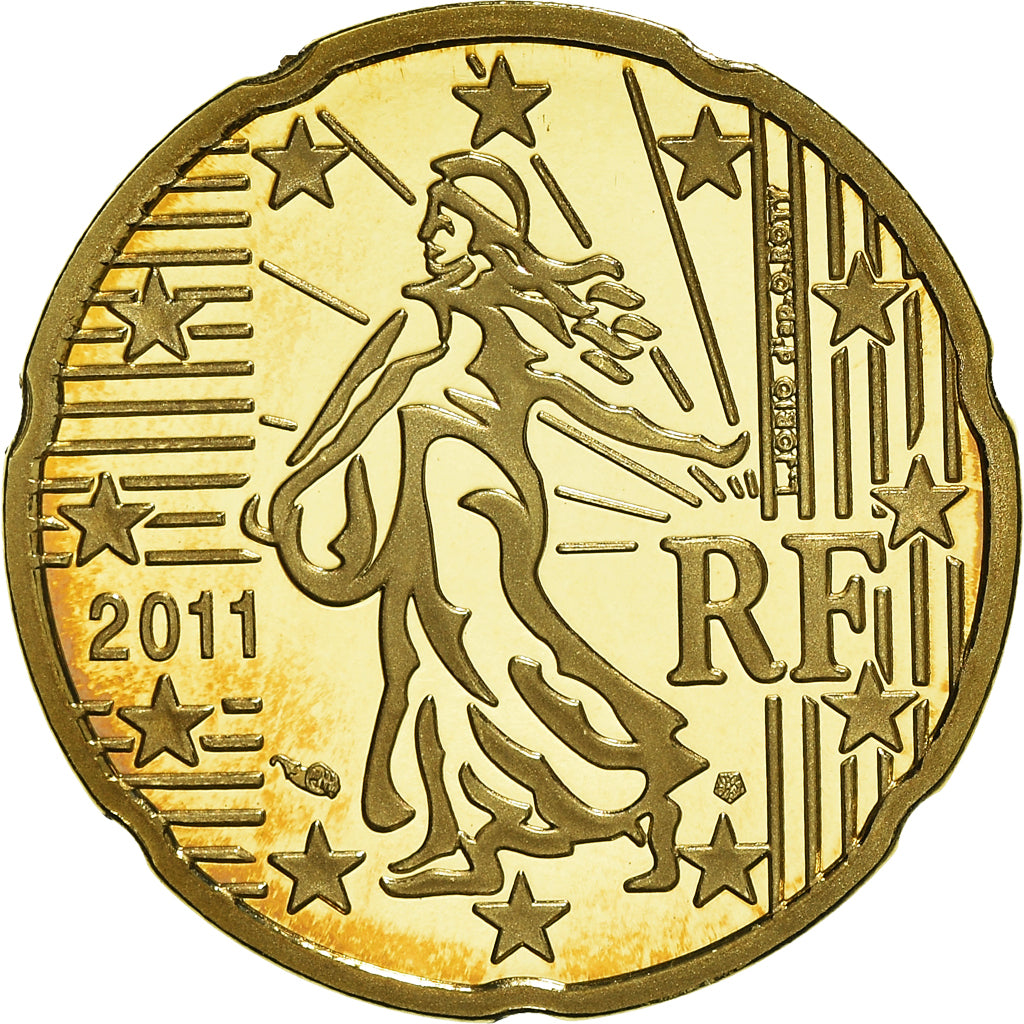 Francja, 20 Euro Cent, 2011, Paris, Proof / BE, MS(65-70), Mosiądz, Gadoury:5a