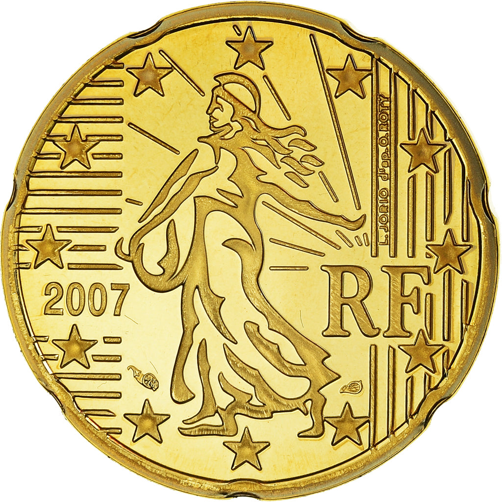 Francja, 20 Euro Cent, 2007, Paris, BE, MS(65-70), Mosiądz, KM:1411