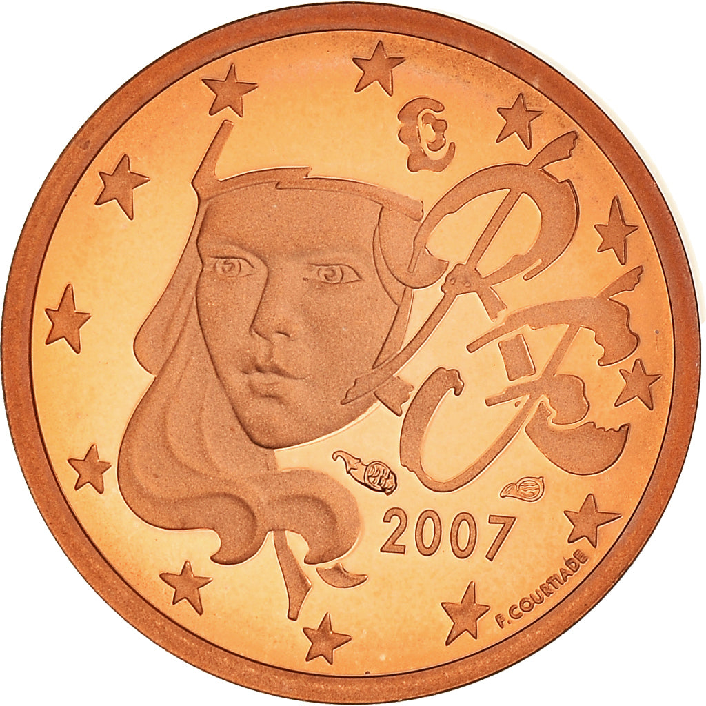 Francja, Euro Cent, 2007, Paris, BE, MS(65-70), Miedź platerowana stalą