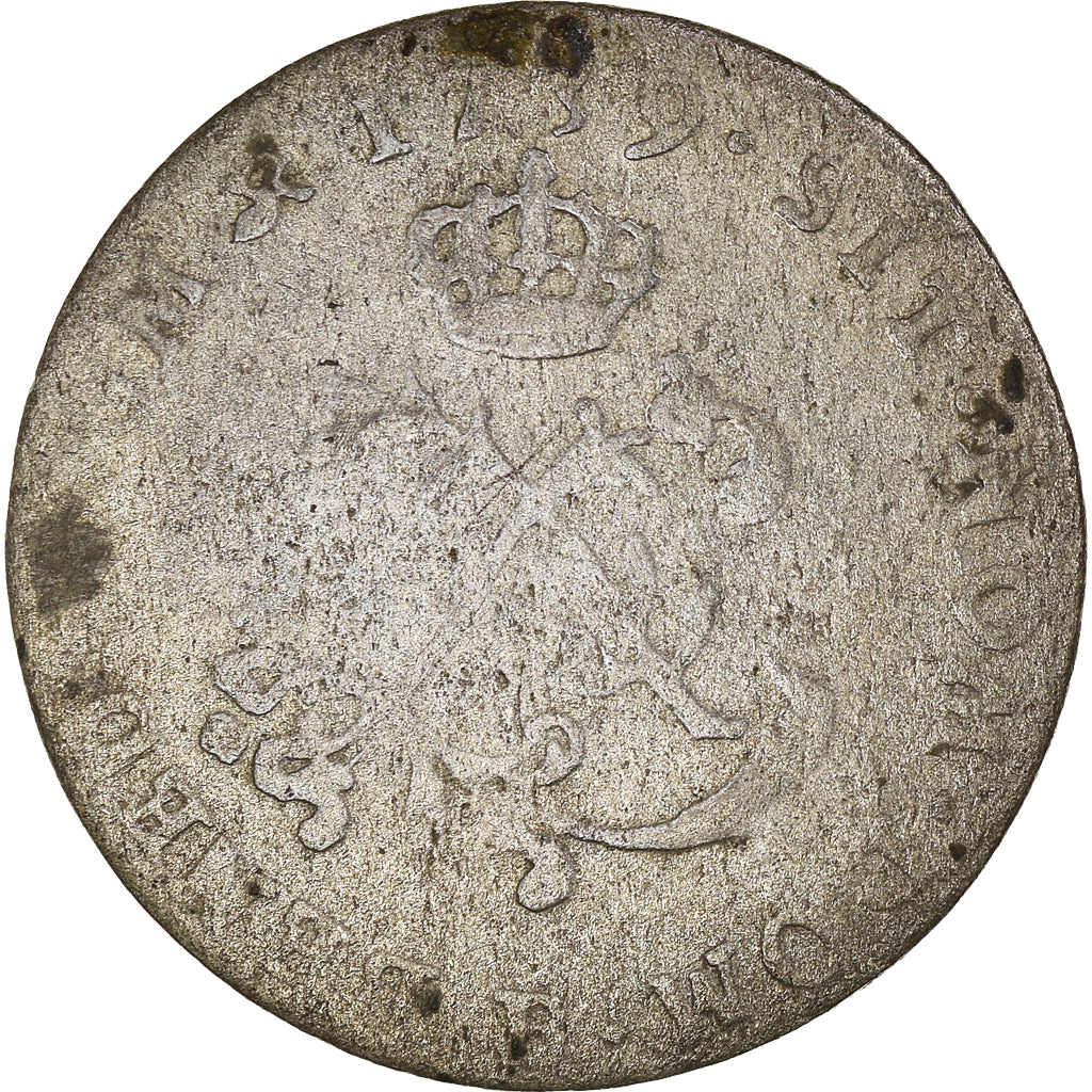 Moneda, Francia, Louis XV, Double sol (2 sous) en billon, 2 Sols, 1739, Rouen