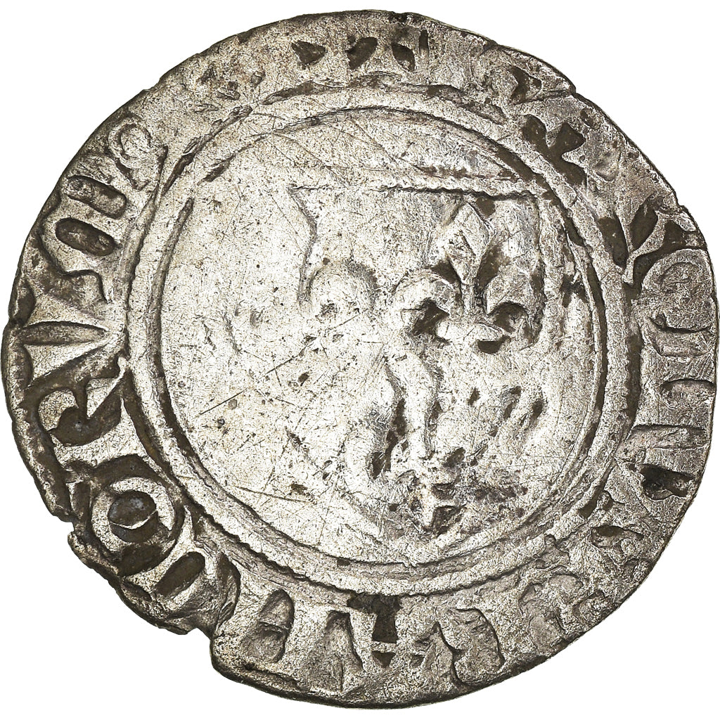 Coin, France, Charles VI, 1/2 Guénar, Uncertain Mint, VF(30-35), Billon