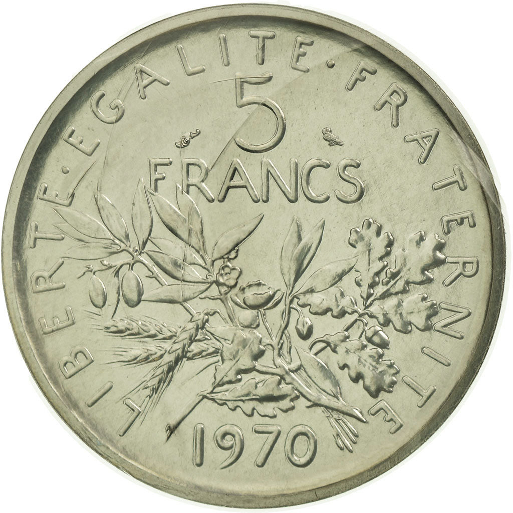 Moneda, Francia, 5 Francs, 1970, FDC, Níquel recubierto de cobre - níquel