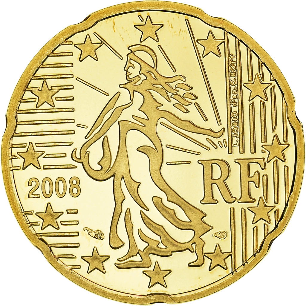 Francja, 20 Euro Cent, 2008, Paris, Proof / BE, MS(65-70), Mosiądz, KM:1411