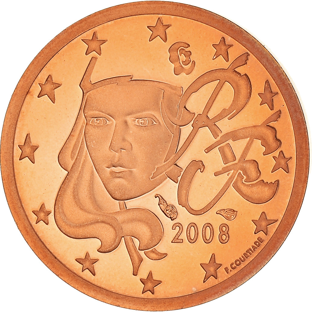 Francja, Euro Cent, 2008, Paris, BE, MS(65-70), Miedź platerowana stalą
