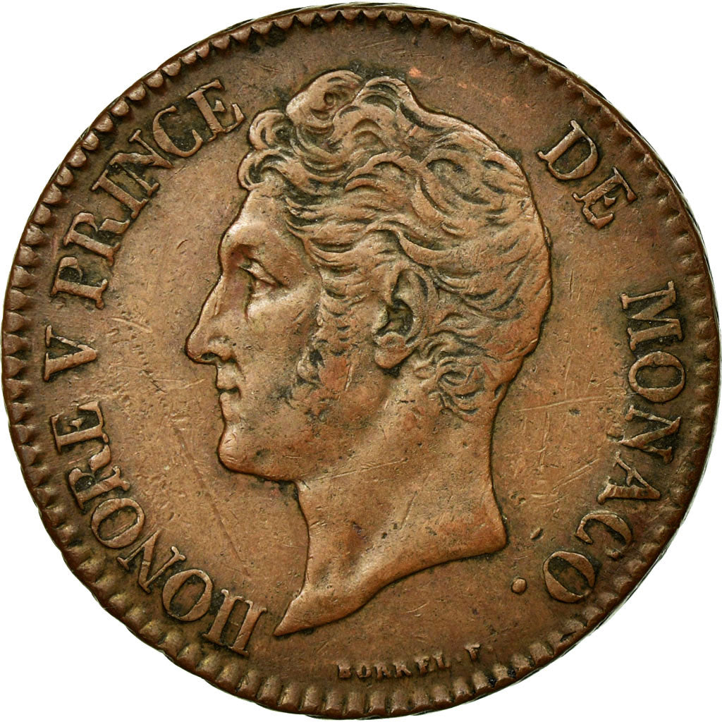 Moneta, Monaco, Honore V, 5 Centimes, Cinq, 1837, Monaco, EF(40-45), Miedź