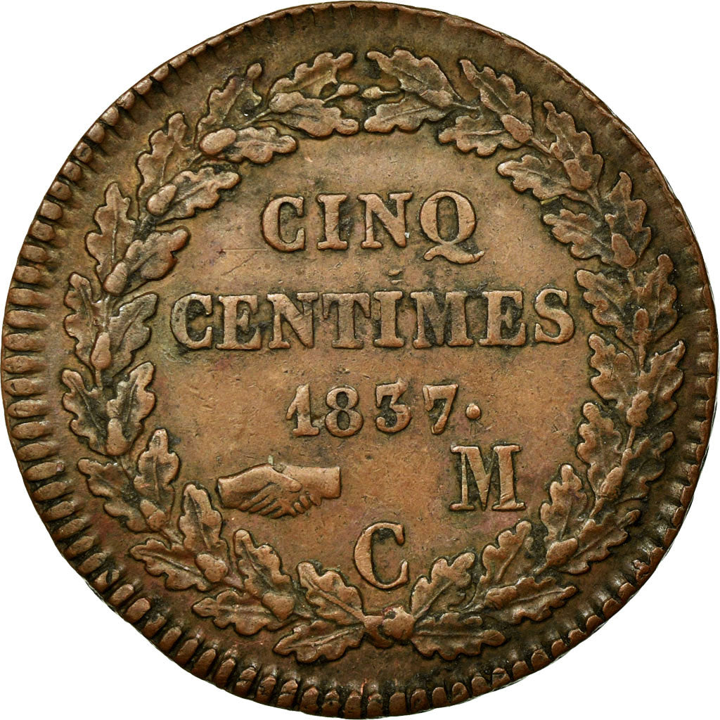 Moneta, Monaco, Honore V, 5 Centimes, Cinq, 1837, Monaco, EF(40-45), Miedź