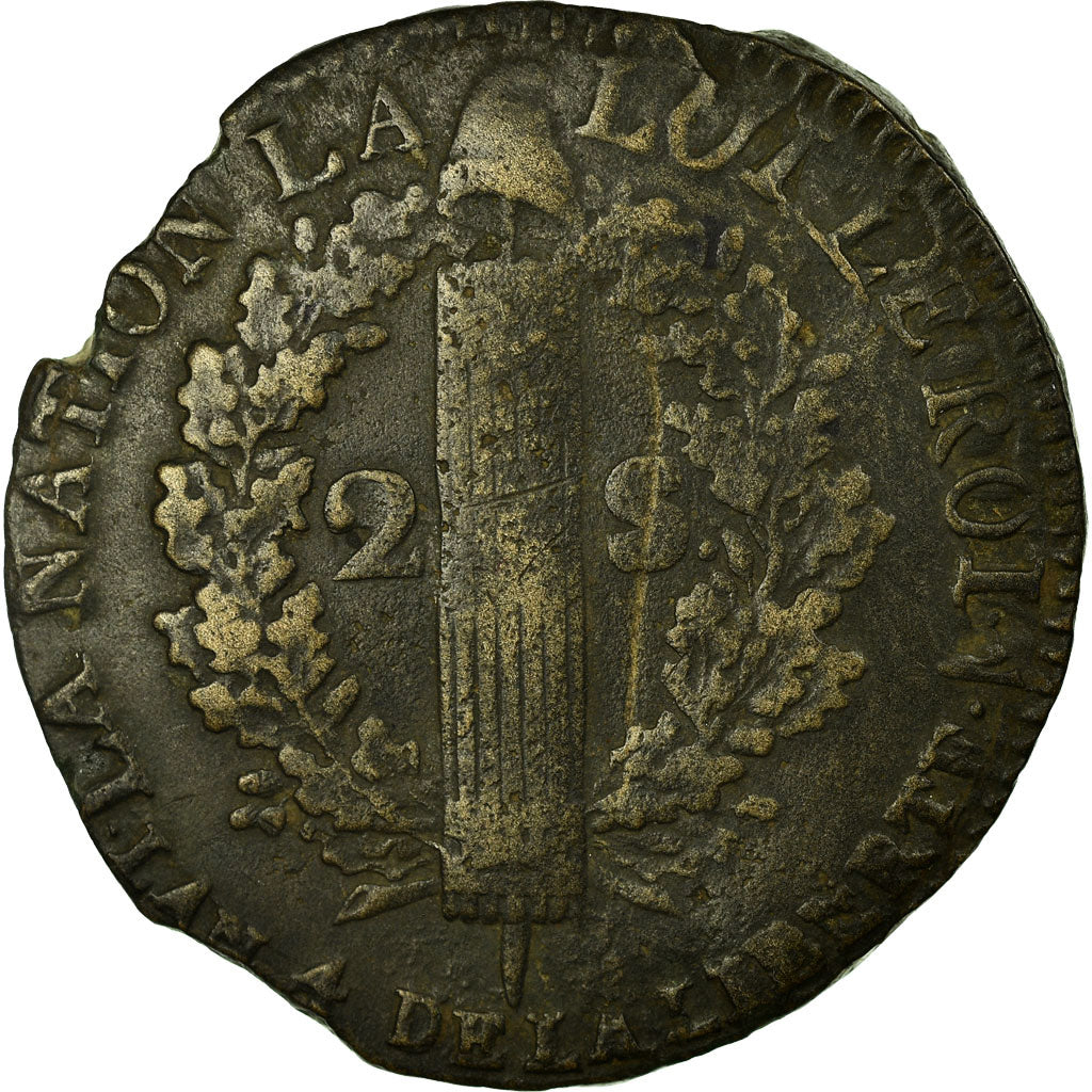 Monnaie, France, Louis XVI, 2 sols françois, 2 Sols, 1792, Arras, TB, Bronze