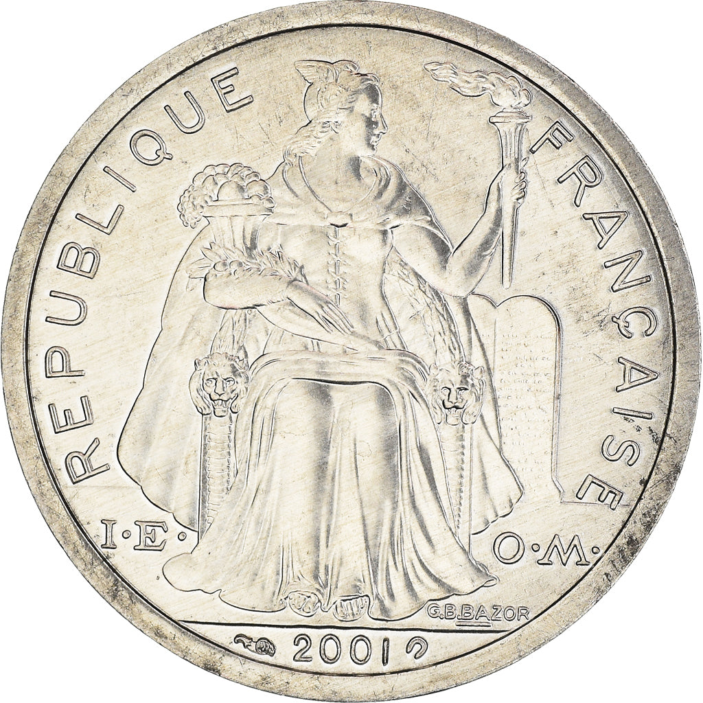 Coin, French Polynesia, 2 Francs, 2001, Paris, MS(65-70), Aluminum, KM:10