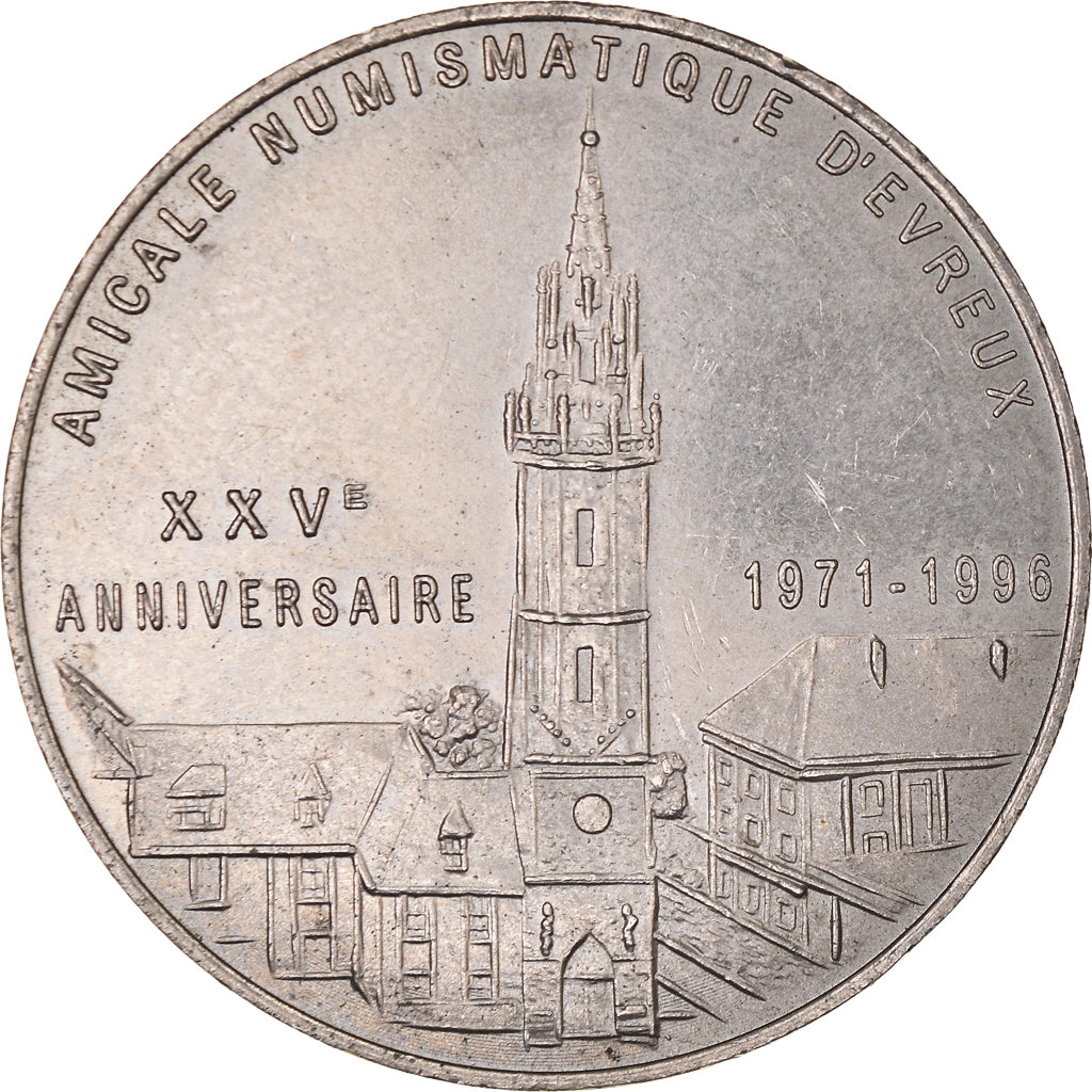 France, Token, 1 Euro Ville d'Evreux, 1996, MS(63), Copper-nickel