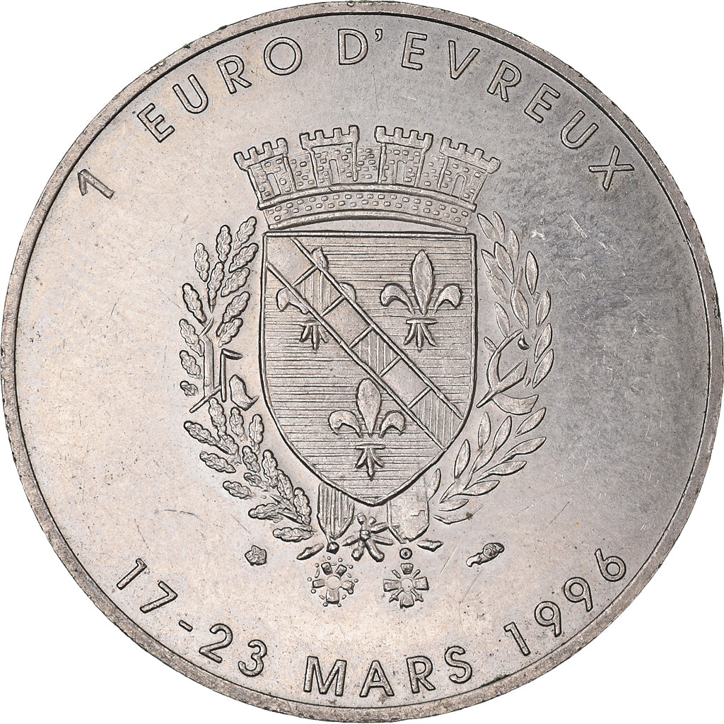 France, Token, 1 Euro Ville d'Evreux, 1996, MS(63), Copper-nickel