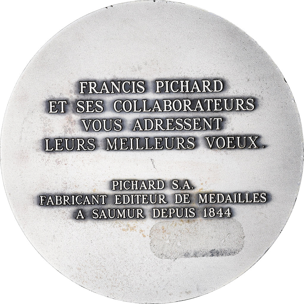 France, Medal, Voeux, Francis Pichard, 1990, Pichard, AU(55-58), Silvered bronze