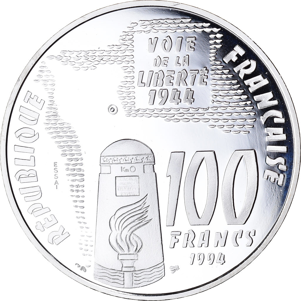 Munten, Frankrijk, Sainte-Mère-Eglise, 100 Francs, 1994, ESSAI, FDC, Zilver