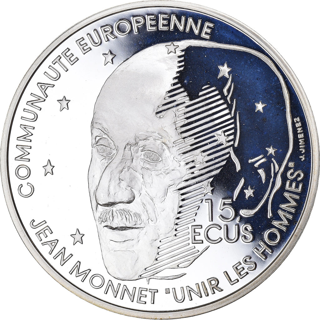 Munten, Frankrijk, Jean Monnet, 100 Francs-15 Ecus, 1992, BE, FDC, Zilver