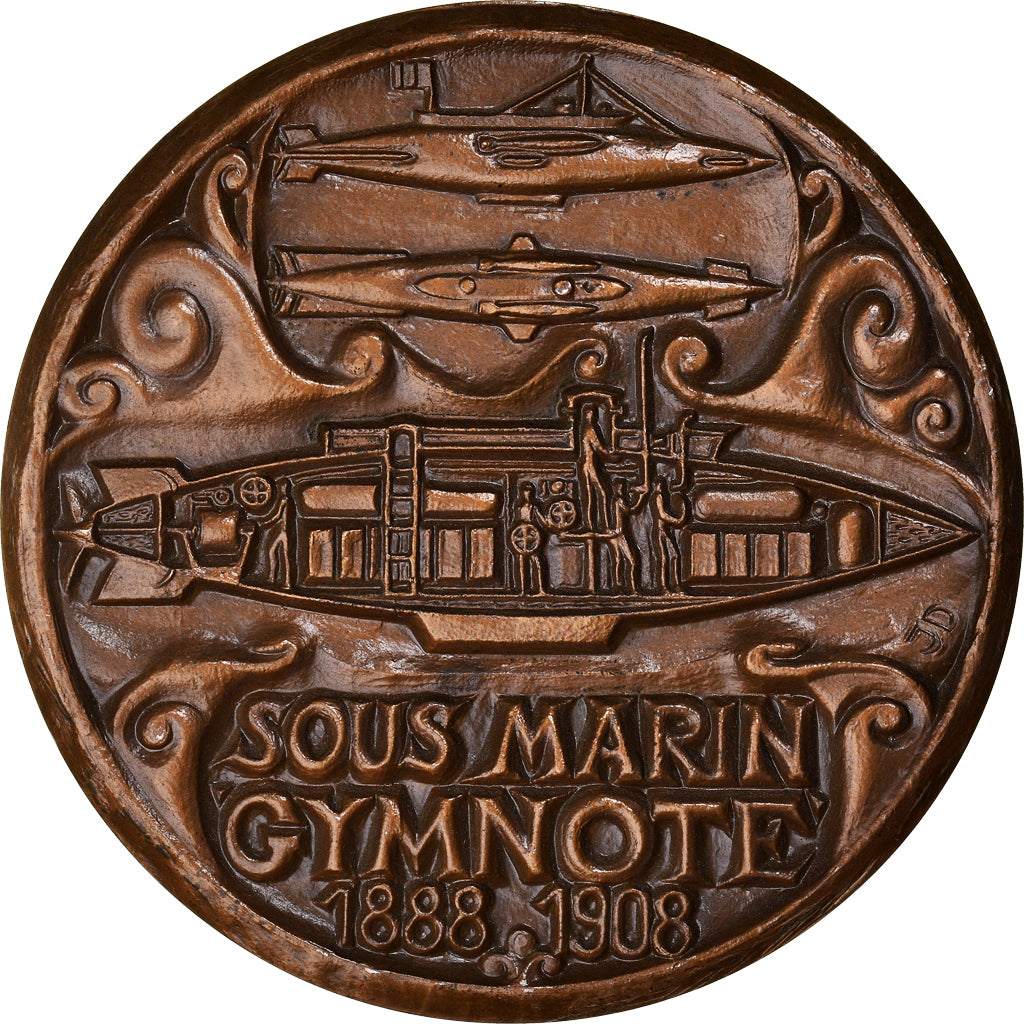 Francia, medalla, Gustave Zédé, Sous-Marin Gymnote, Shipping, 1908, Delpech