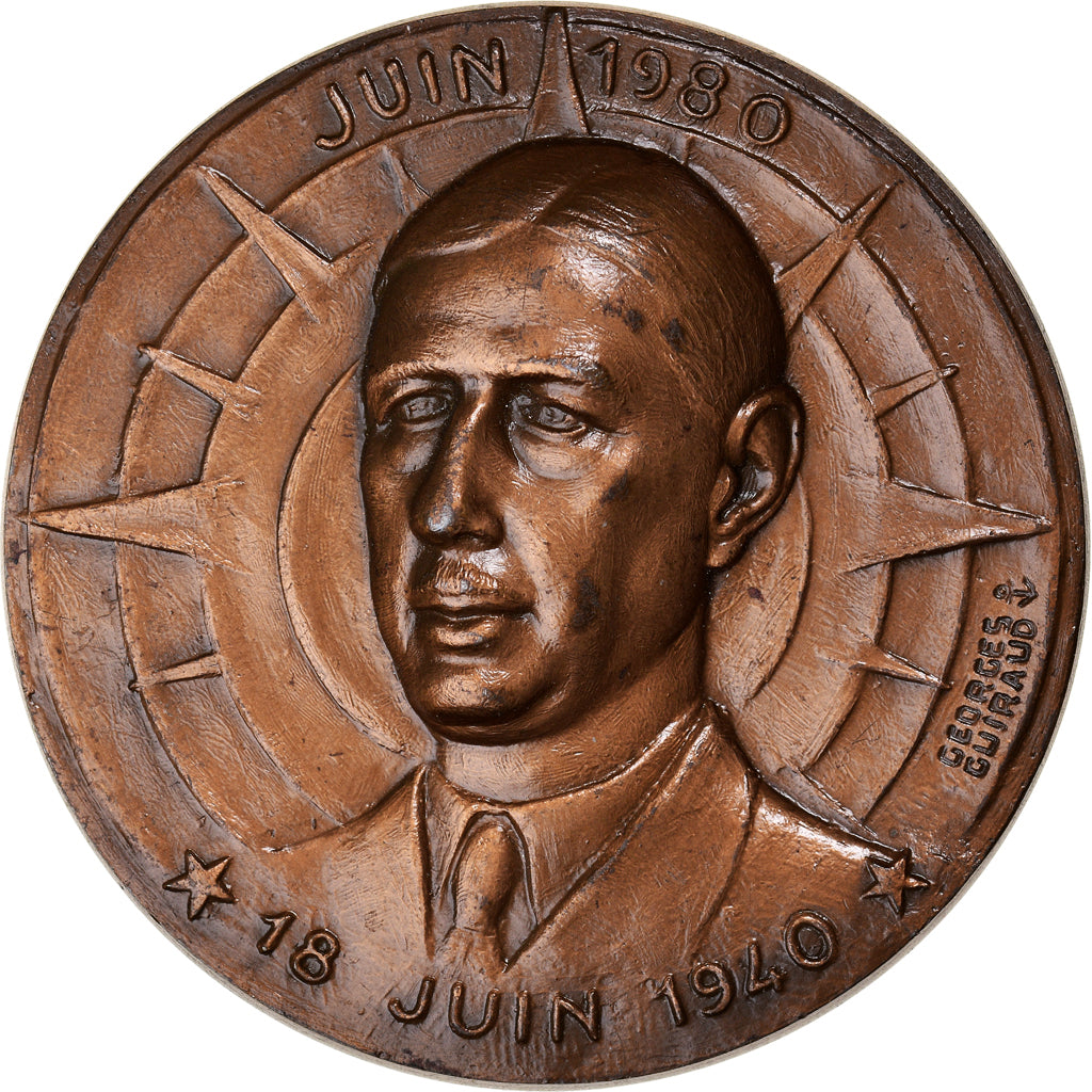 Francja, Medal, Résistance, Charles de Gaulle, 1980, Guiraud, AU(50-53)