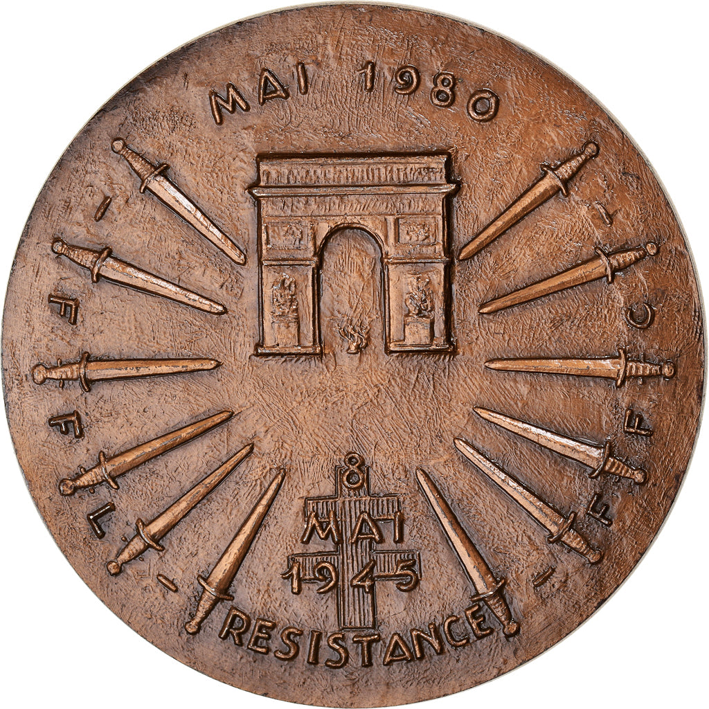 Francja, Medal, Résistance, Charles de Gaulle, 1980, Guiraud, AU(50-53)