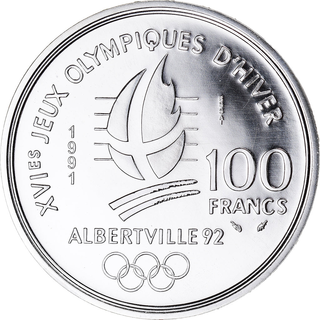 Monnaie, France, Hockey sur glace, JO Albertville 92, 100 Francs, 1991, ESSAI