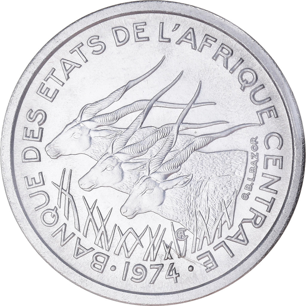 Moeda, Estados da África Central, Franc, 1974, Paris, MS(65-70), Alumínio