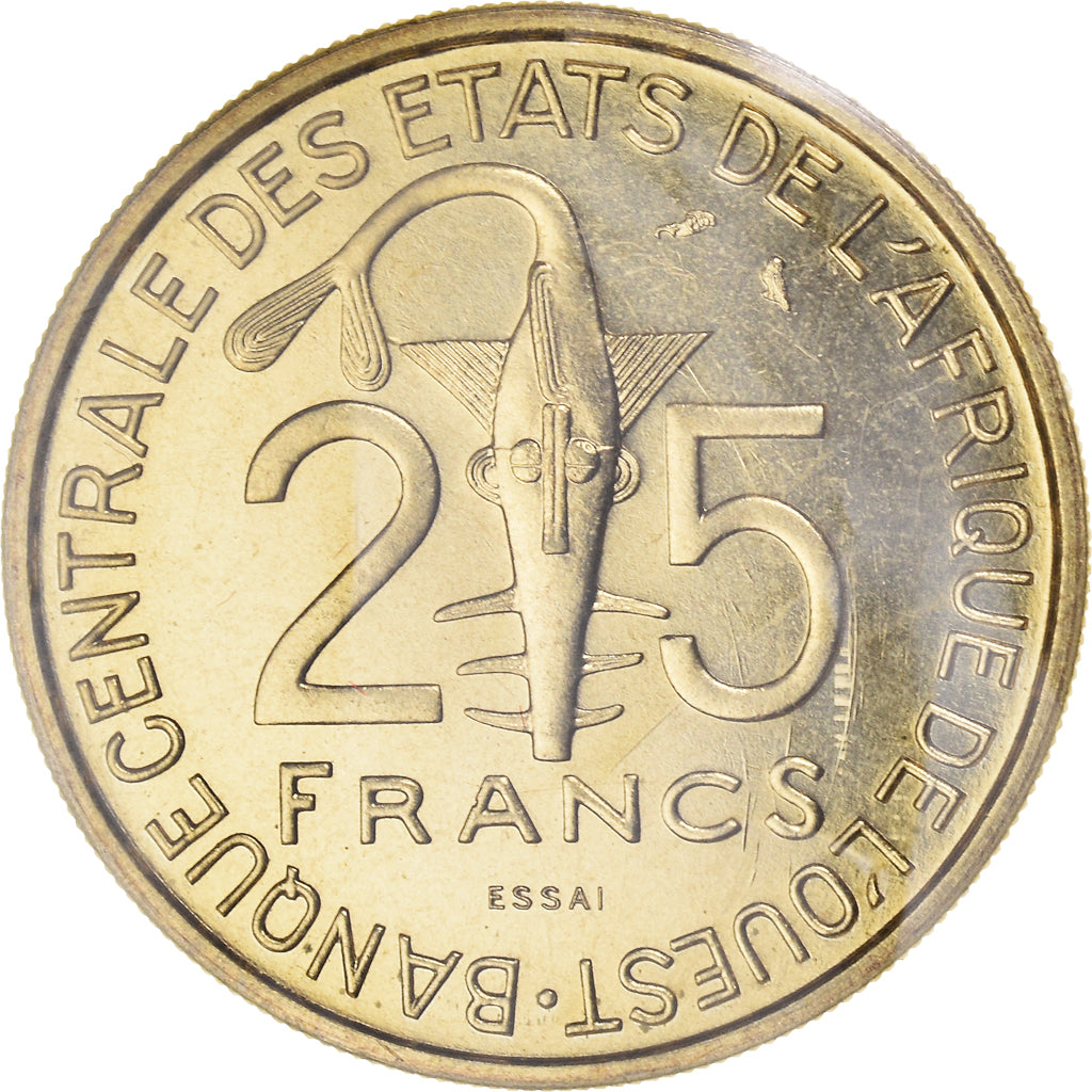 Coin, West African States, 25 Francs, 1970, Paris, MS(65-70), Aluminum-Bronze