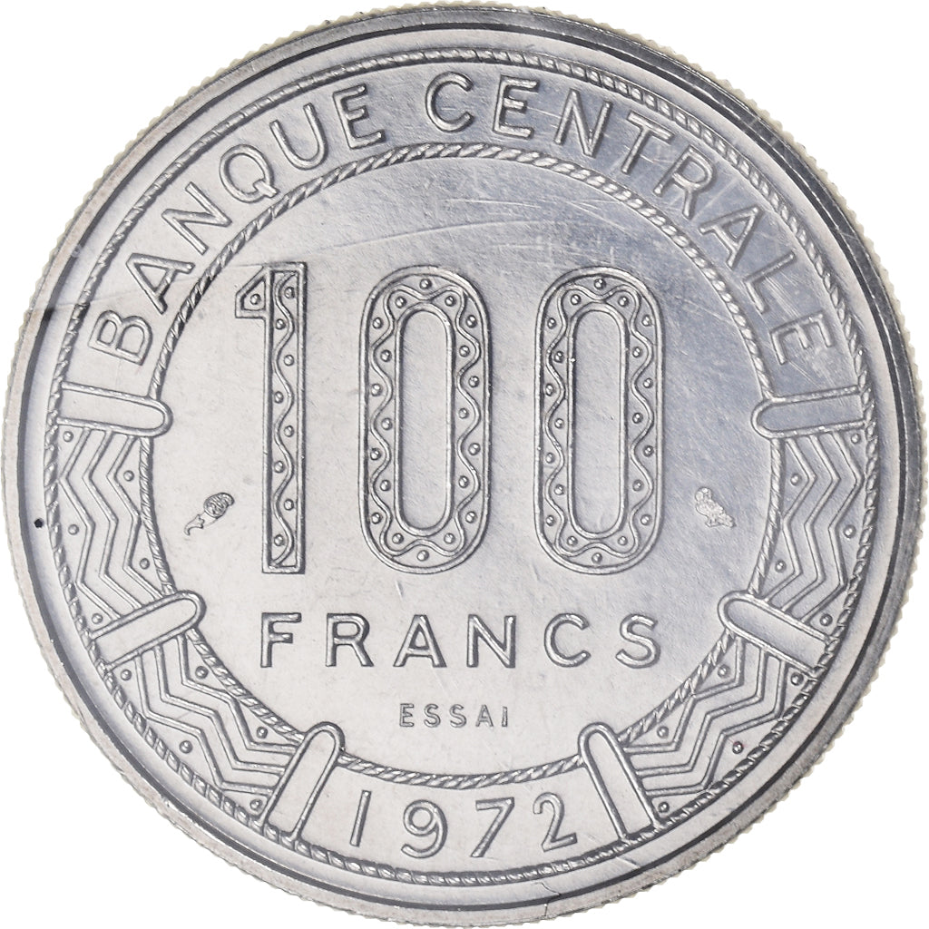 Moeda, Camarões, 100 Francs, 1972, Paris, ENSAIO, MS(65-70), Níquel, KM:E15