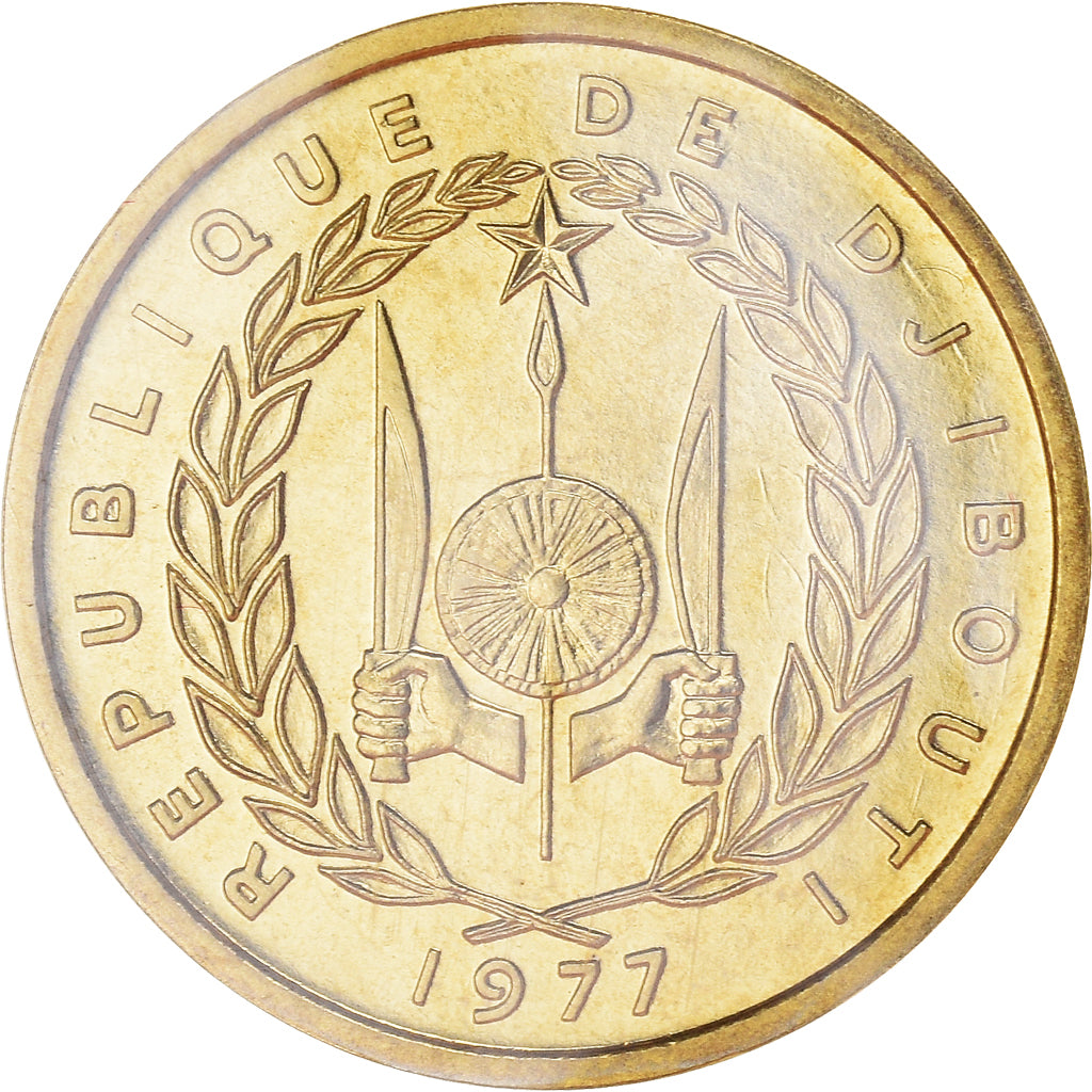 Coin, Djibouti, 10 Francs, 1977, Paris, ESSAI, MS(65-70), Bronze-Aluminium