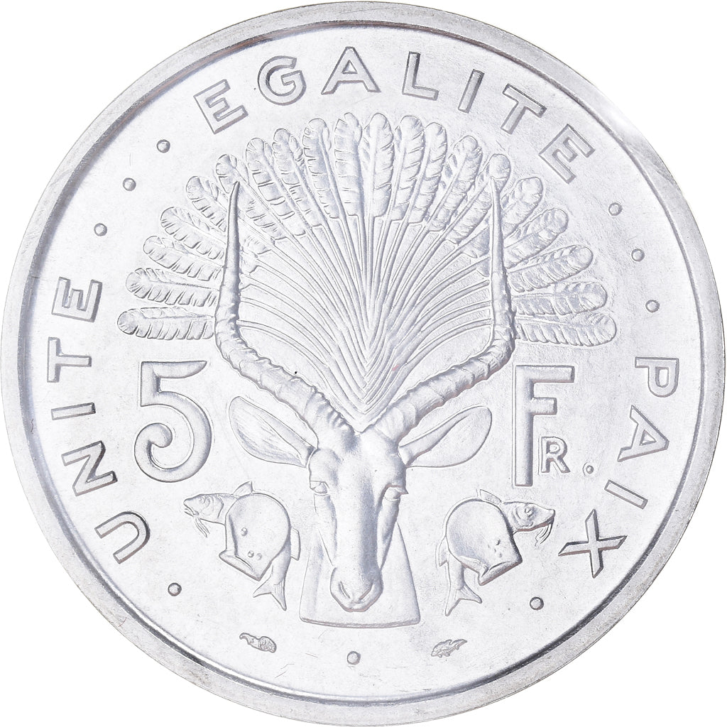 Coin, Djibouti, 5 Francs, 1977, Paris, ESSAI, MS(65-70), Aluminum, KM:E3