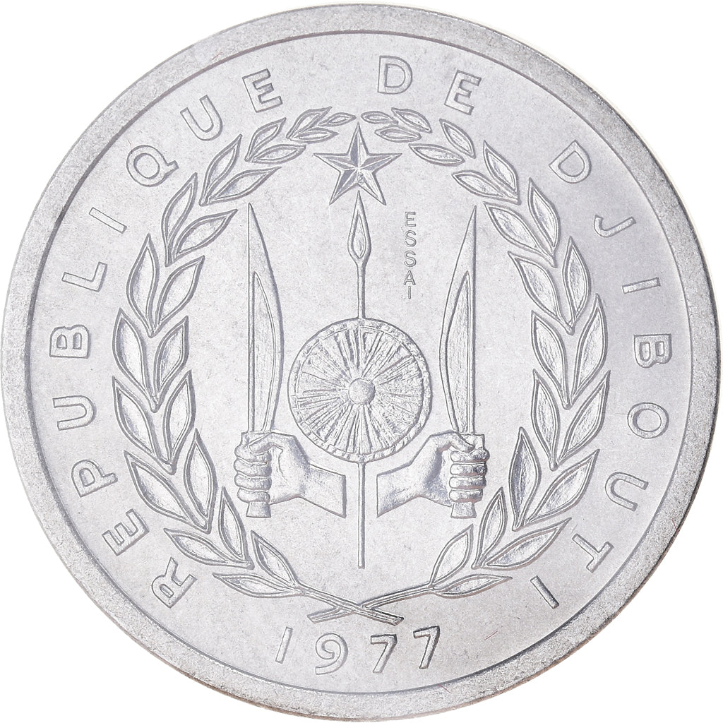 Coin, Djibouti, 2 Francs, 1977, Paris, ESSAI, MS(65-70), Aluminum, KM:E2