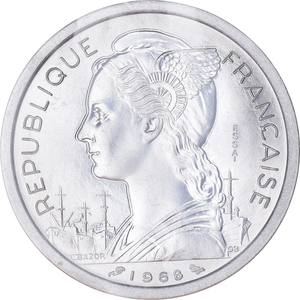 Coin, FRENCH AFARS & ISSAS, 2 Francs, 1968, Paris, ESSAI, MS(65-70), Aluminium