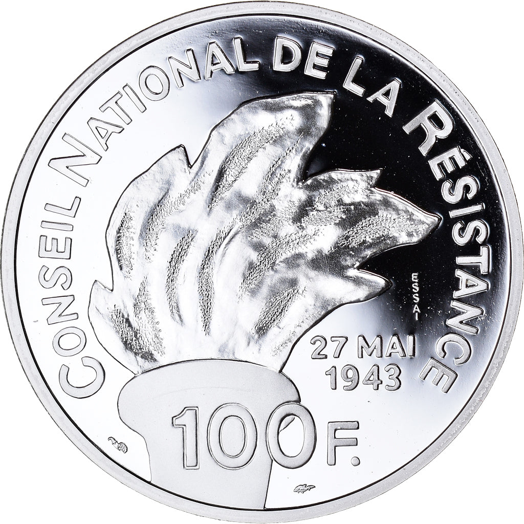 Coin, France, Jean Moulin, 100 Francs, 1993, Essai Proof, MS(65-70), Silver