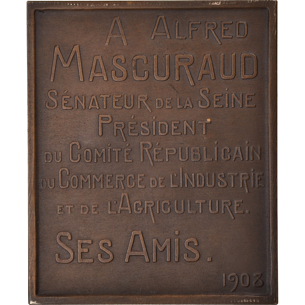 Frankreich, Medaille, Alfred Mascuraud, Sénateur de la Seine, Politics, 1908
