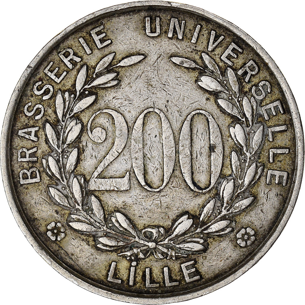 France, 200 Centimes, Brasserie Universelle, Lille, EF(40-45), Maillechort