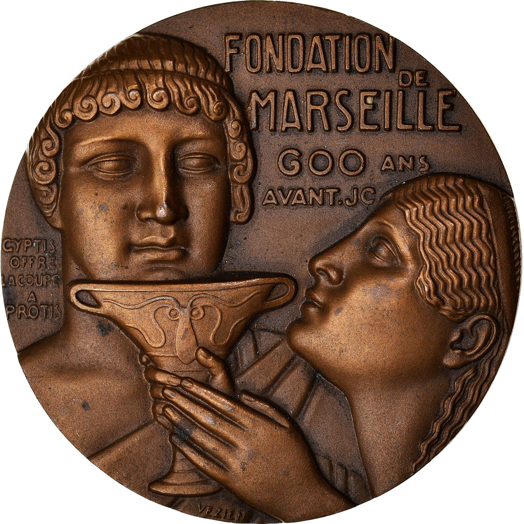 Frankreich, Medaille, Fondation de Marseille, Art Déco, Vezien, VZ, Bronze